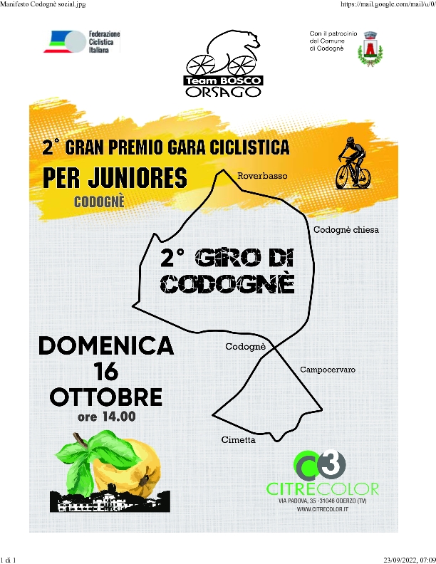 Il 16 Ottobre per la categoria juniores il 2° Giro di Codogne' sara' la degna chiusura di una lunga stagione